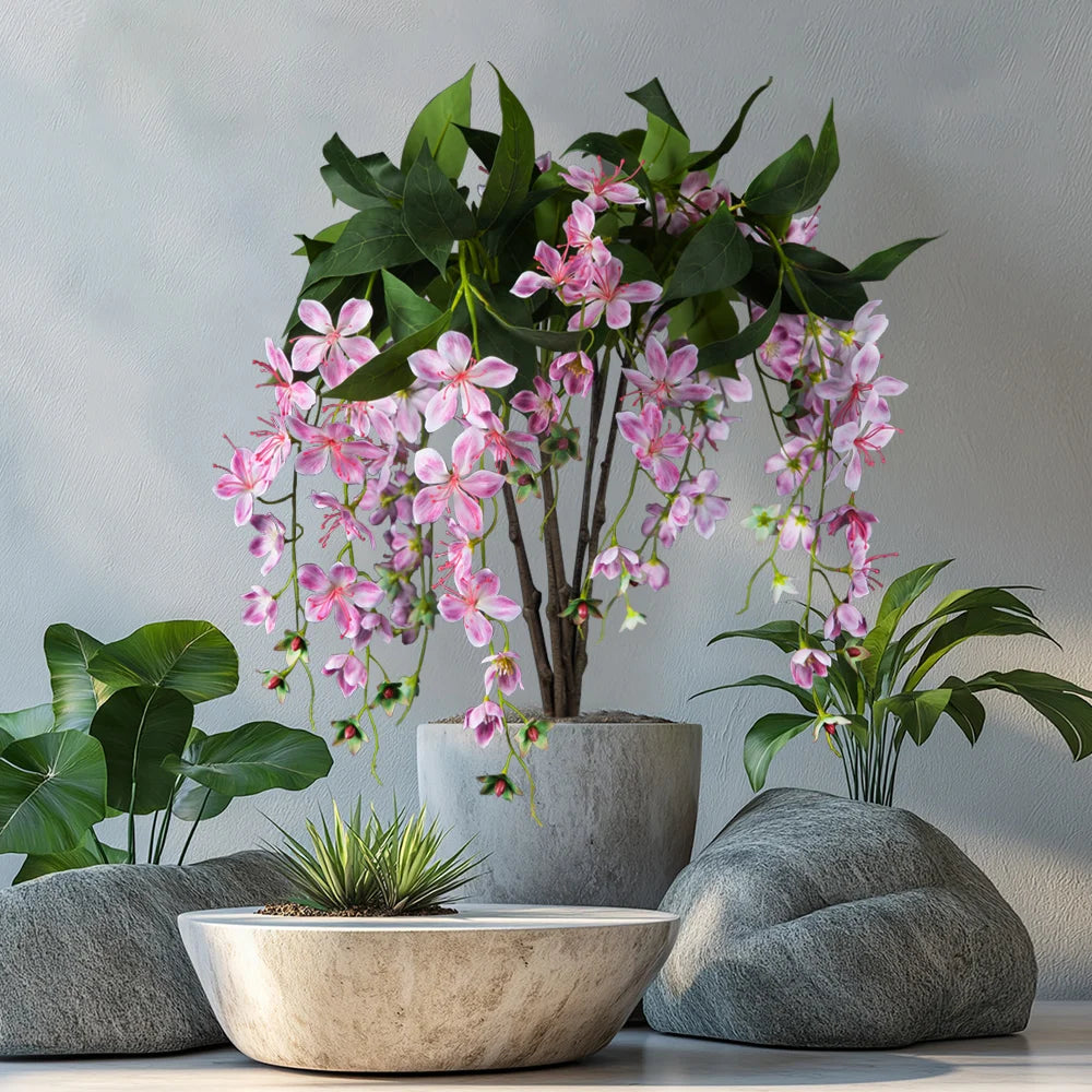 95cm Artificial Hanging Jasmine & Peach Blossom Plant