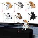 Cute Fishing Cat Figurine PVC Mini Animal Statue Modern Home Decor