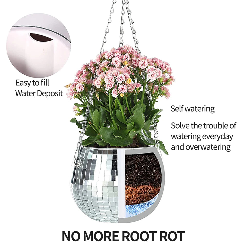 Disco Ball Self-Watering Hanging Planter Pot