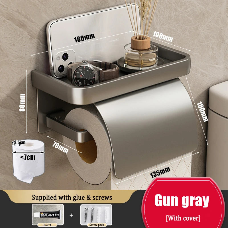 Drill-Free Wall-Mounted Aluminum Toilet Paper Holder Bathroom & Kitchen Tissue Rack