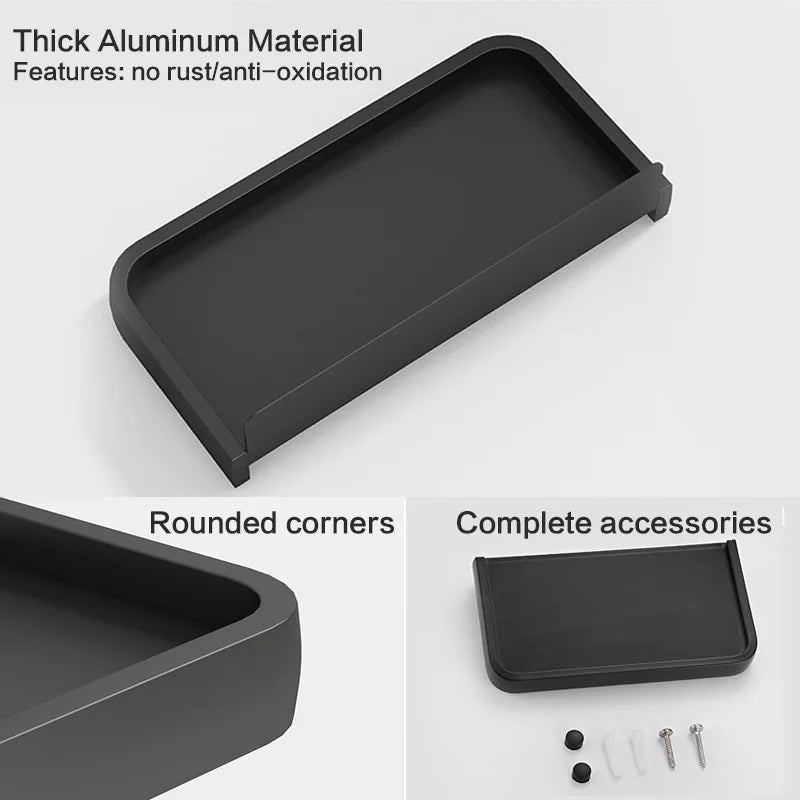 Wall-Mounted Aluminum Toilet Paper Holder with Mobile Phone Shelf Bathroom Storage Rack