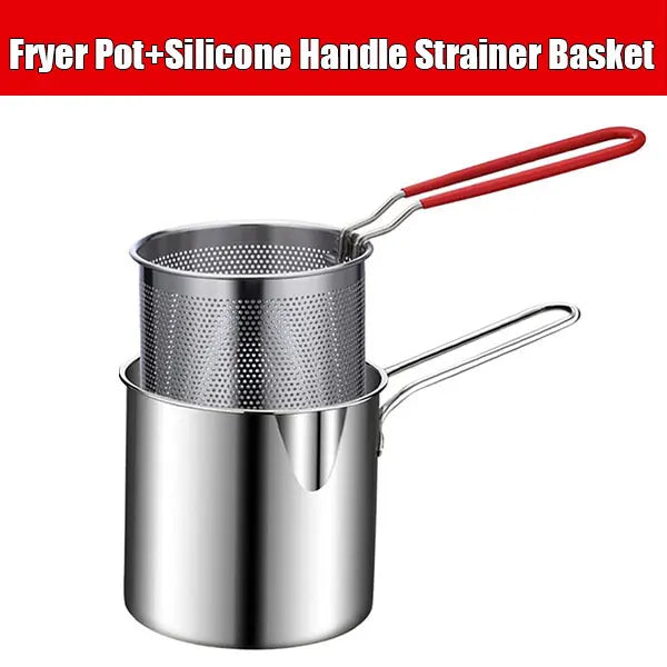 Deep Frying Pot with Strainer Basket & Tongs – Stainless Steel Tempura Frying Pot