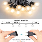 G40 Amber Glass String Lights 220V Waterproof Wedding Decor