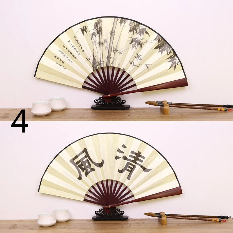 Silk & Bamboo Folding Fan Retro Decorative Handheld Fan 27x48cm