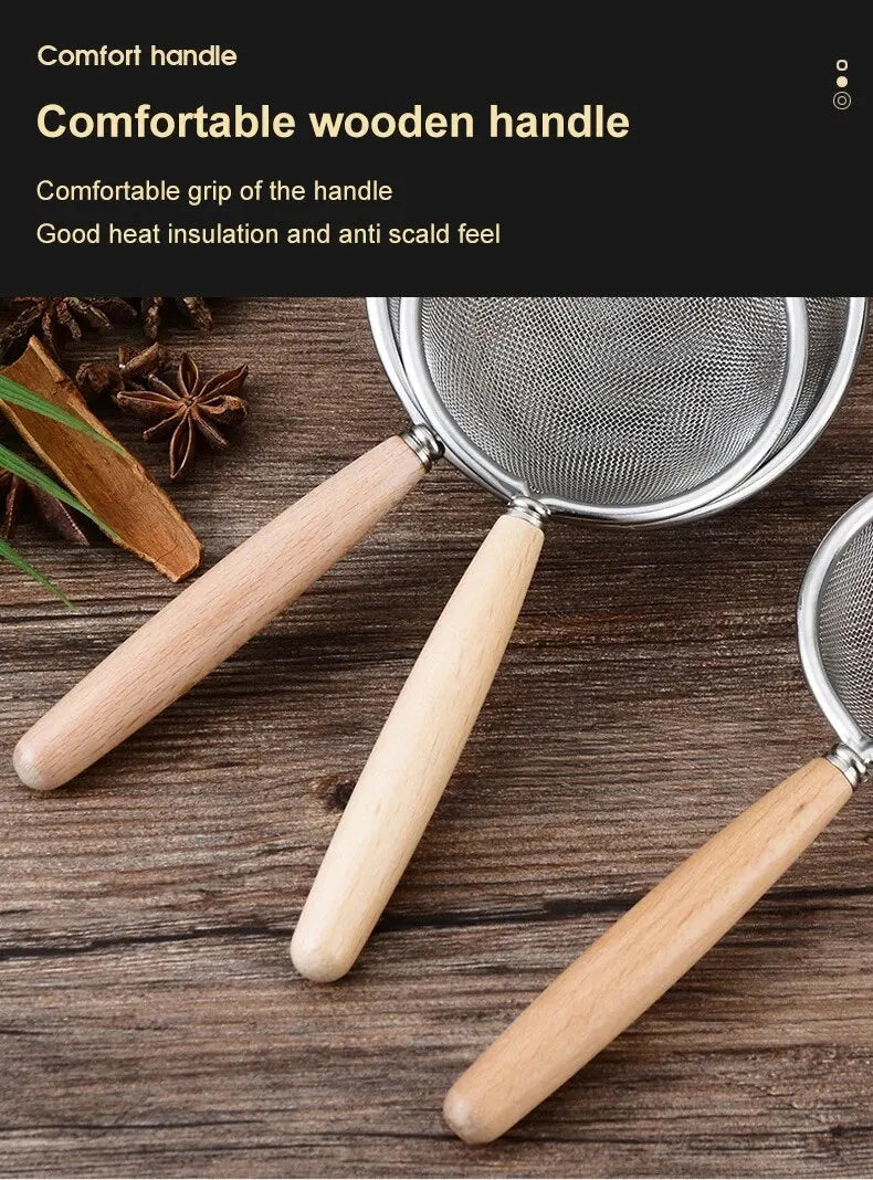304 Stainless Steel Mesh Filter Spoon with Wooden Handle