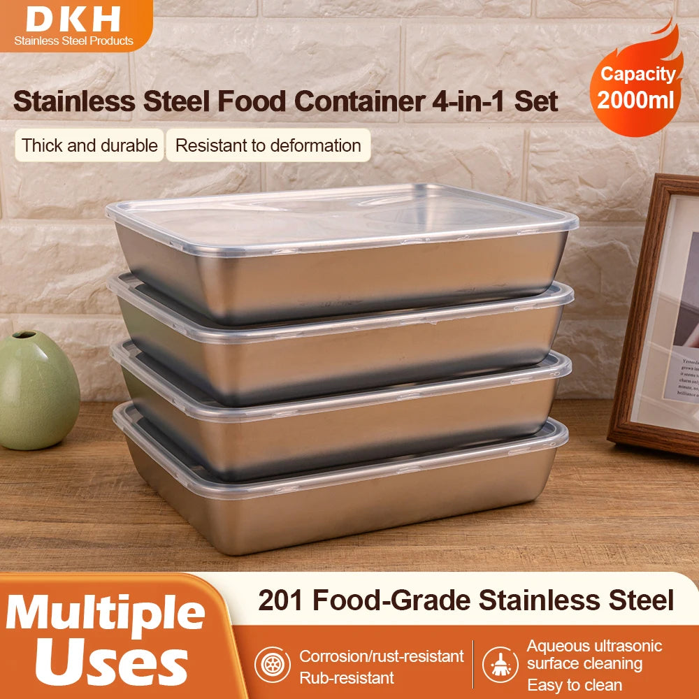MTM 201 Stainless Steel Storage Trays – Eco-Friendly Korean Style, 4pcs Food Organizer