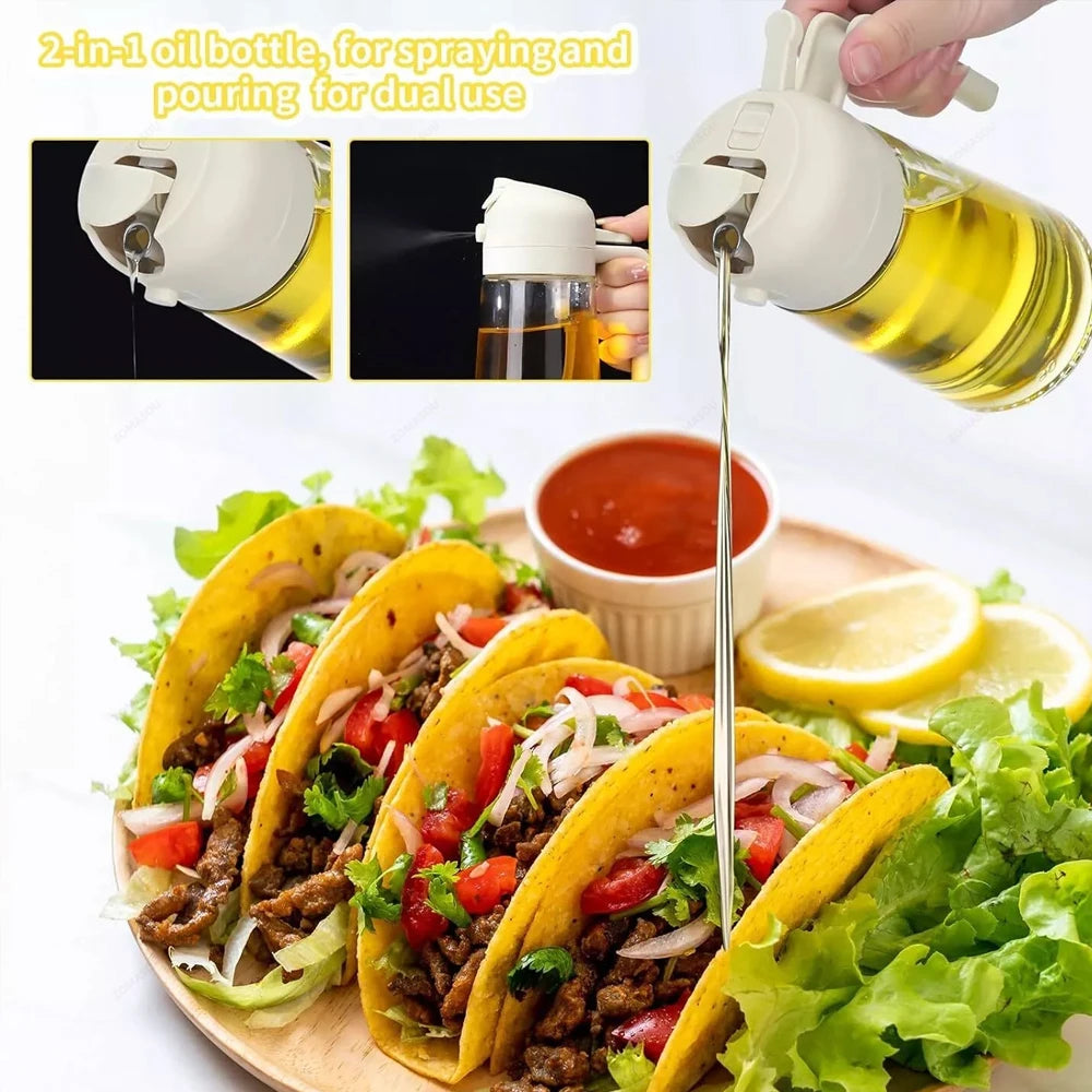 2-in-1 Oil Sprayer & Pourer – Refillable Kitchen Oil Dispenser Bottle