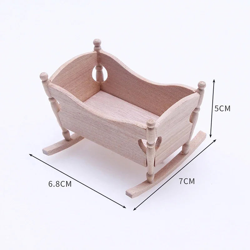 1:12 Dollhouse Wooden Cradle Miniature Furniture Accessory Log Color