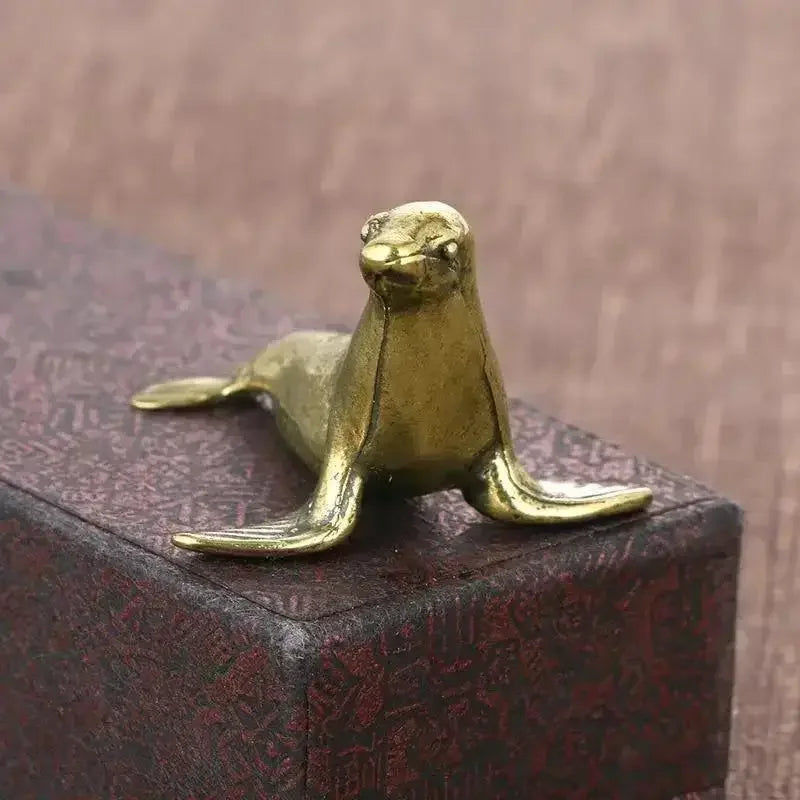 Vintage Brass Seal Ornament Small Decorative Desk Sculpture Home Craft