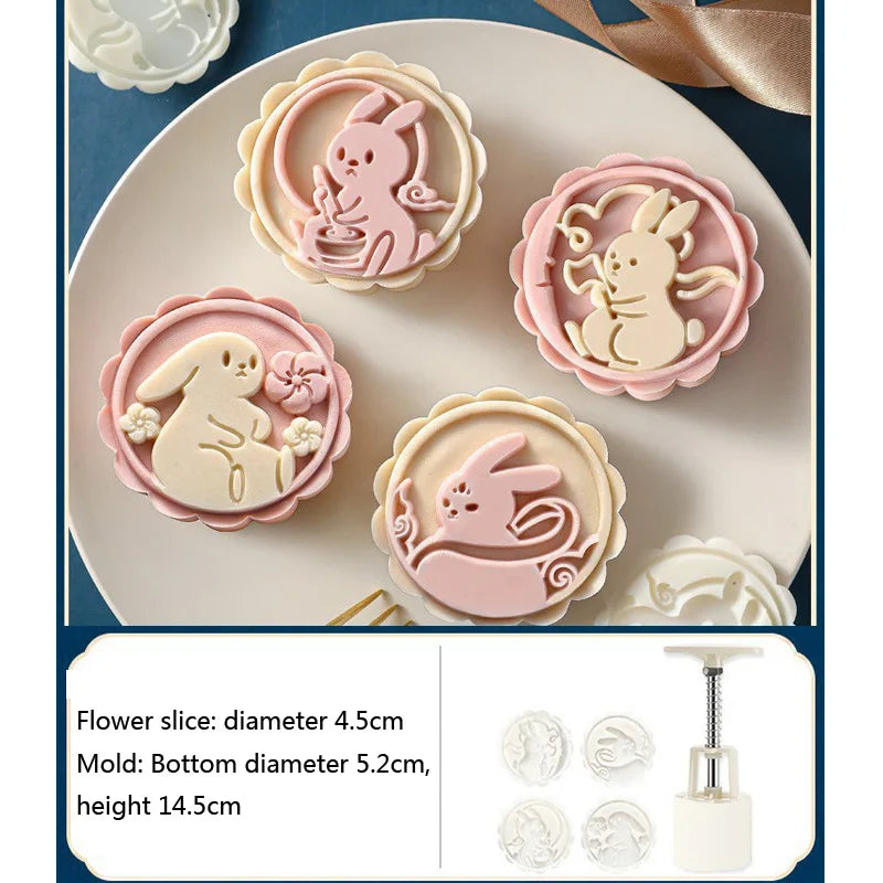 Mooncake Mold Set – Flower-Shaped Plastic Press for Baking & Fondant