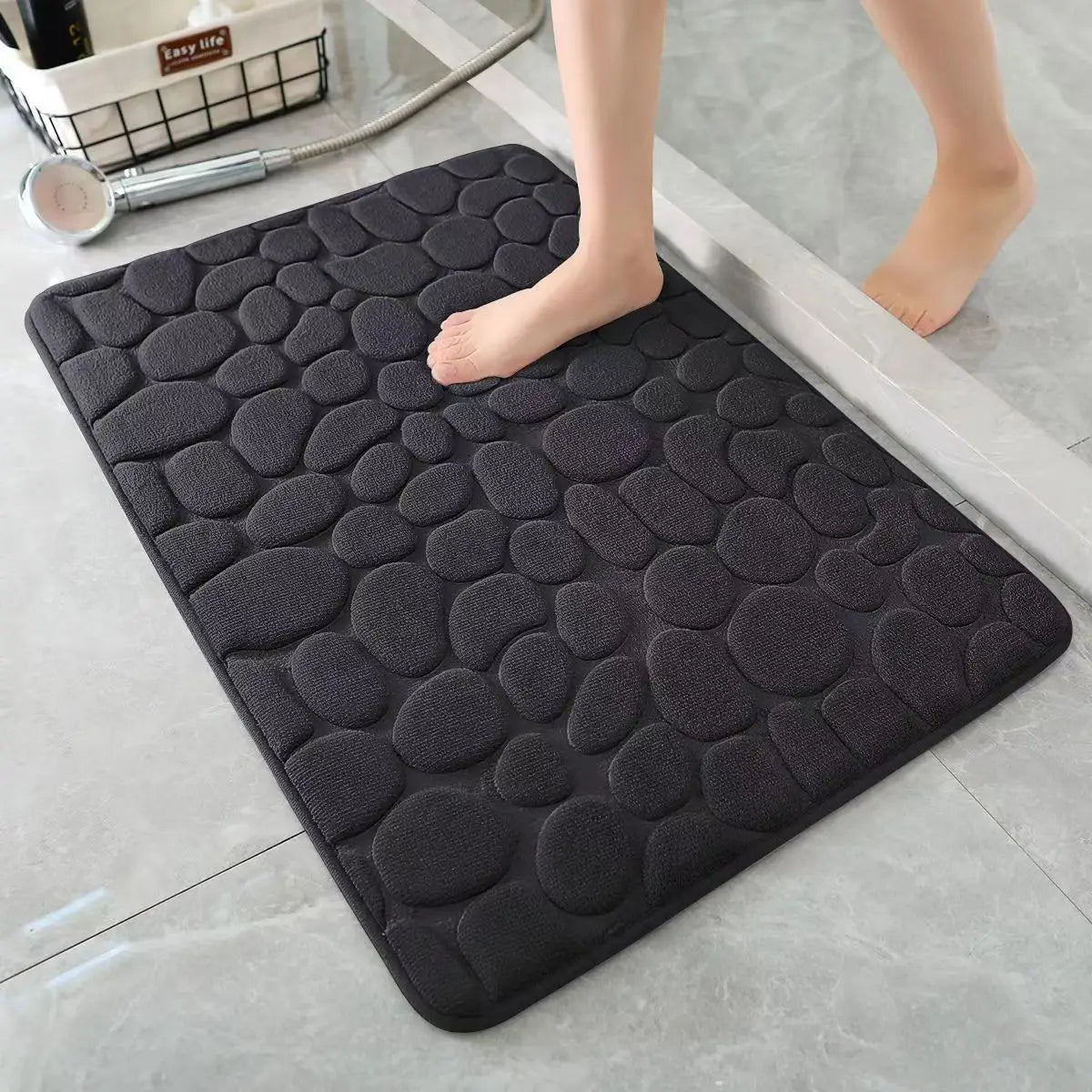 3D Non-Slip Bathroom Mat – Cobblestone Embossed Absorbent Quick-Dry Floor Rug