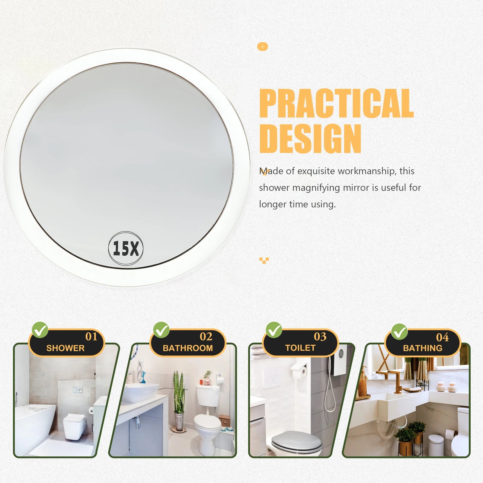 15x Magnification Suction Cup Mirror for Precision Makeup and Pore Care