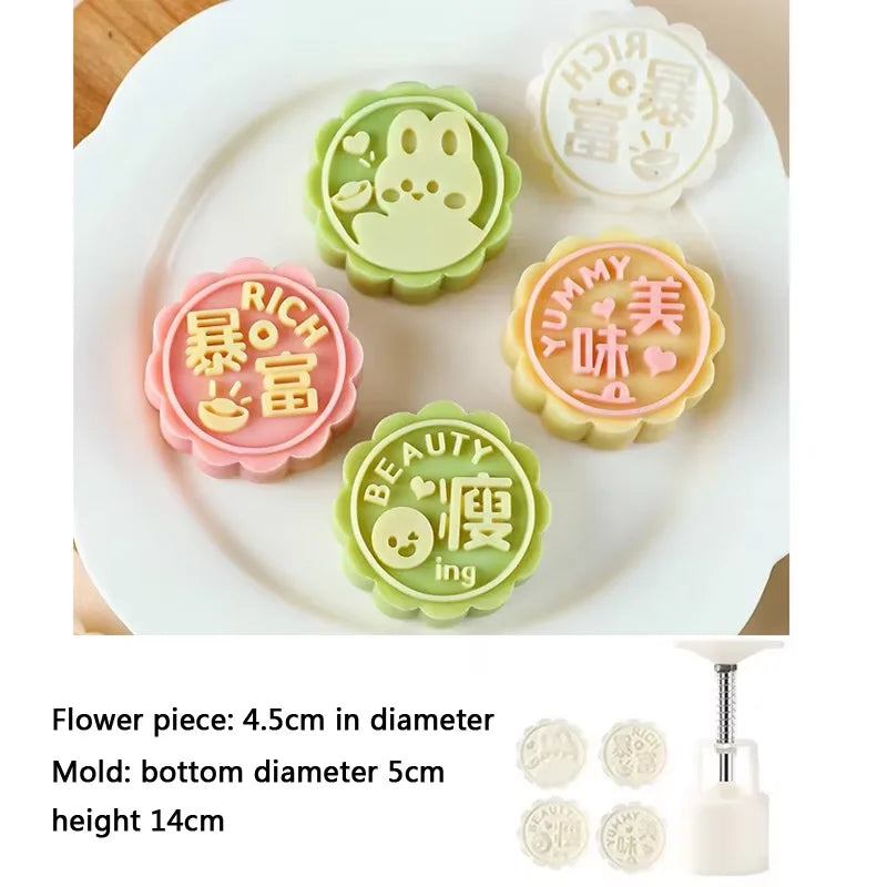 Mooncake Mold Set – Flower-Shaped Plastic Press for Baking & Fondant
