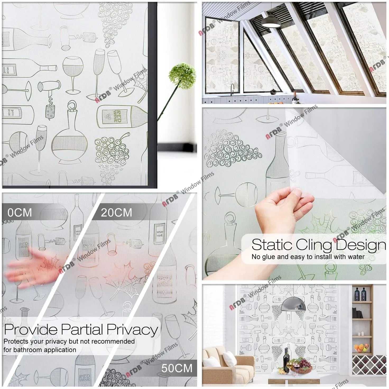 3D Matte Privacy Window Film Frosted Static Cling Glass Cover