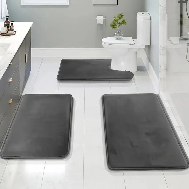 Three-Piece Bathroom Mat Set Non-Slip Microfiber Absorbent Floor Rugs Soft and Comfortable