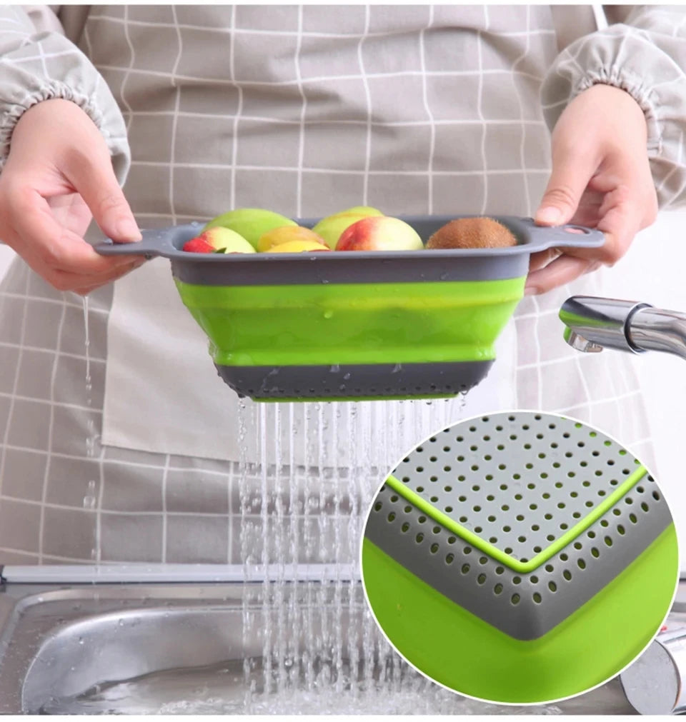 2PCS Silicone Folding Drain Basket – Square & Round Kitchen Strainer