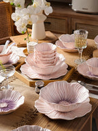 Relief Purple Floral Ceramic Plate – Flower Shaped Durable Tableware