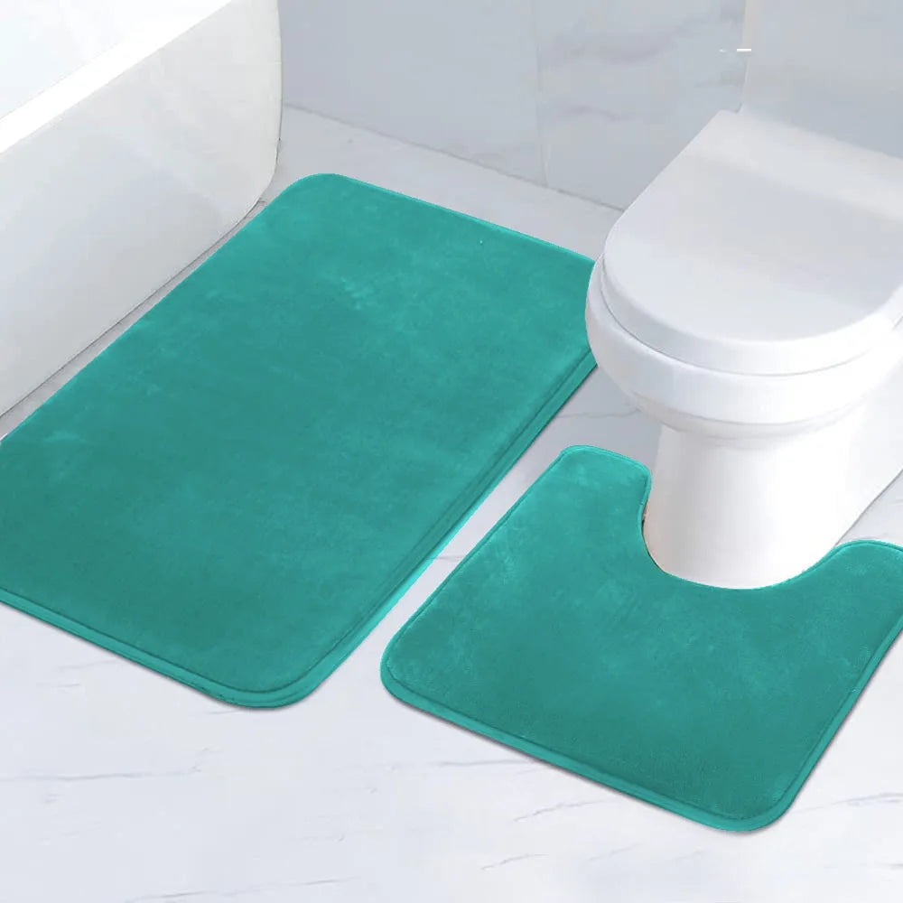 2-Piece Striped Bathroom Mat Set Non-Slip Absorbent Microfiber Floor Rugs Machine Washable