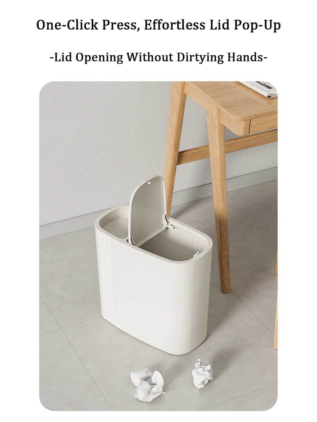 Large Capacity Bathroom Trash Can with Lid – Odor-Sealing Plastic Waste Bin for Bathroom