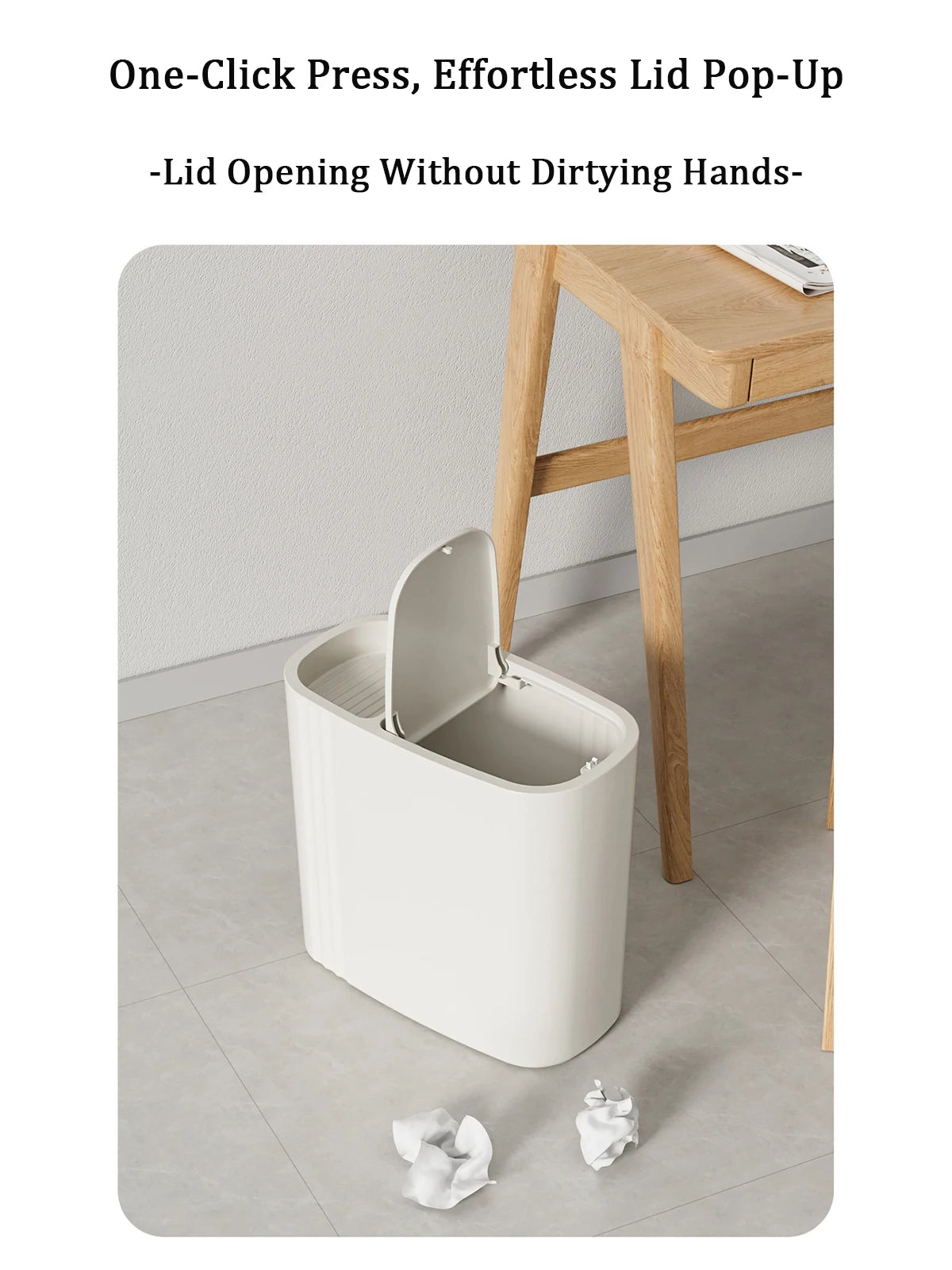 Large Capacity Bathroom Trash Can with Lid – Odor-Sealing Plastic Waste Bin for Bathroom
