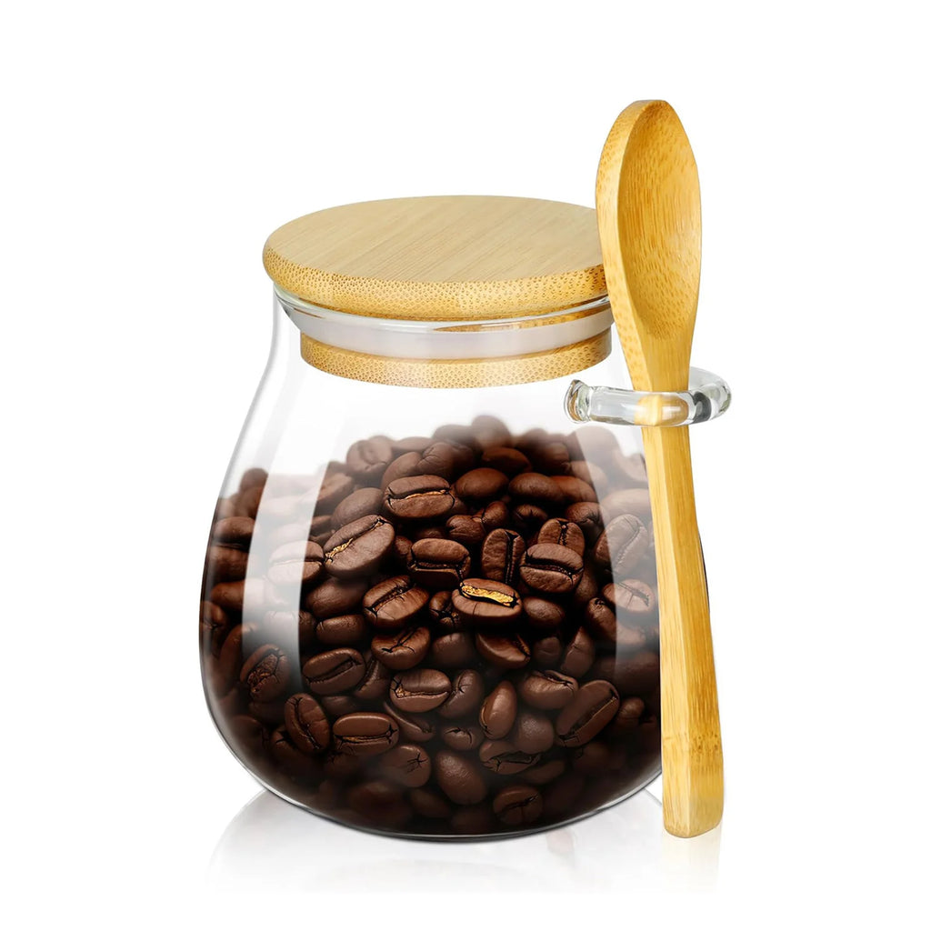 PDQ Glass Pantry Storage Container – Airtight Sugar & Spice Jar with Spoon