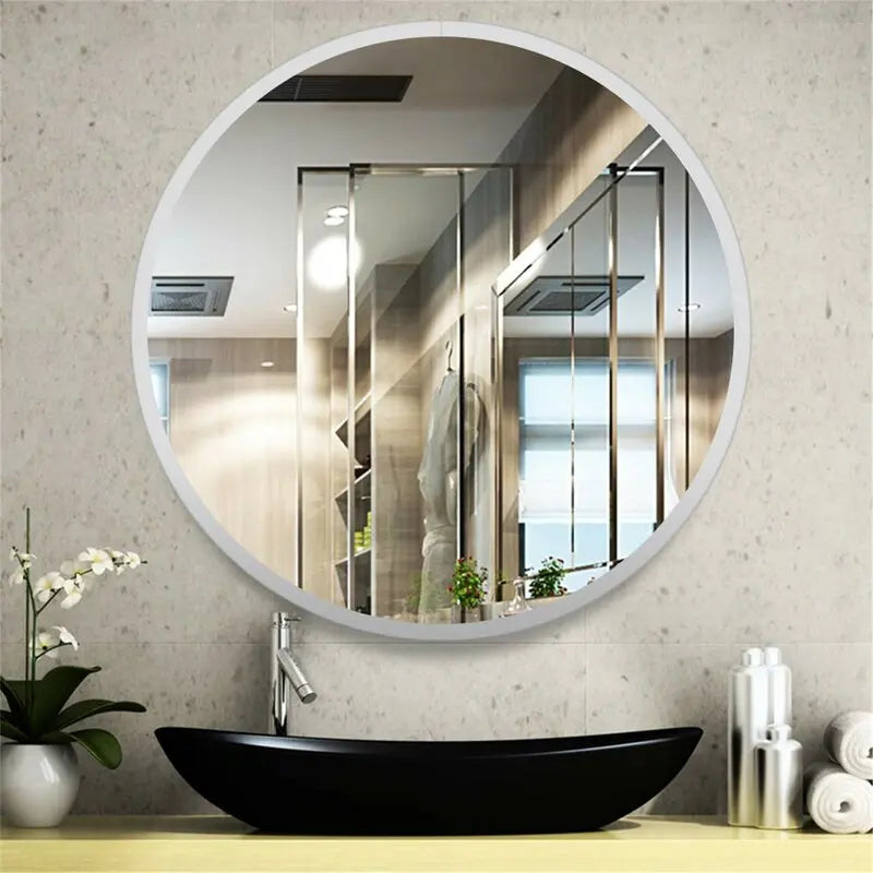 Sleek Round Wall Mirror in White Finish - 40cm Modern Design