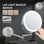 8 Inch Wall Mounted Makeup Mirror with USB Charging and 10X Magnification