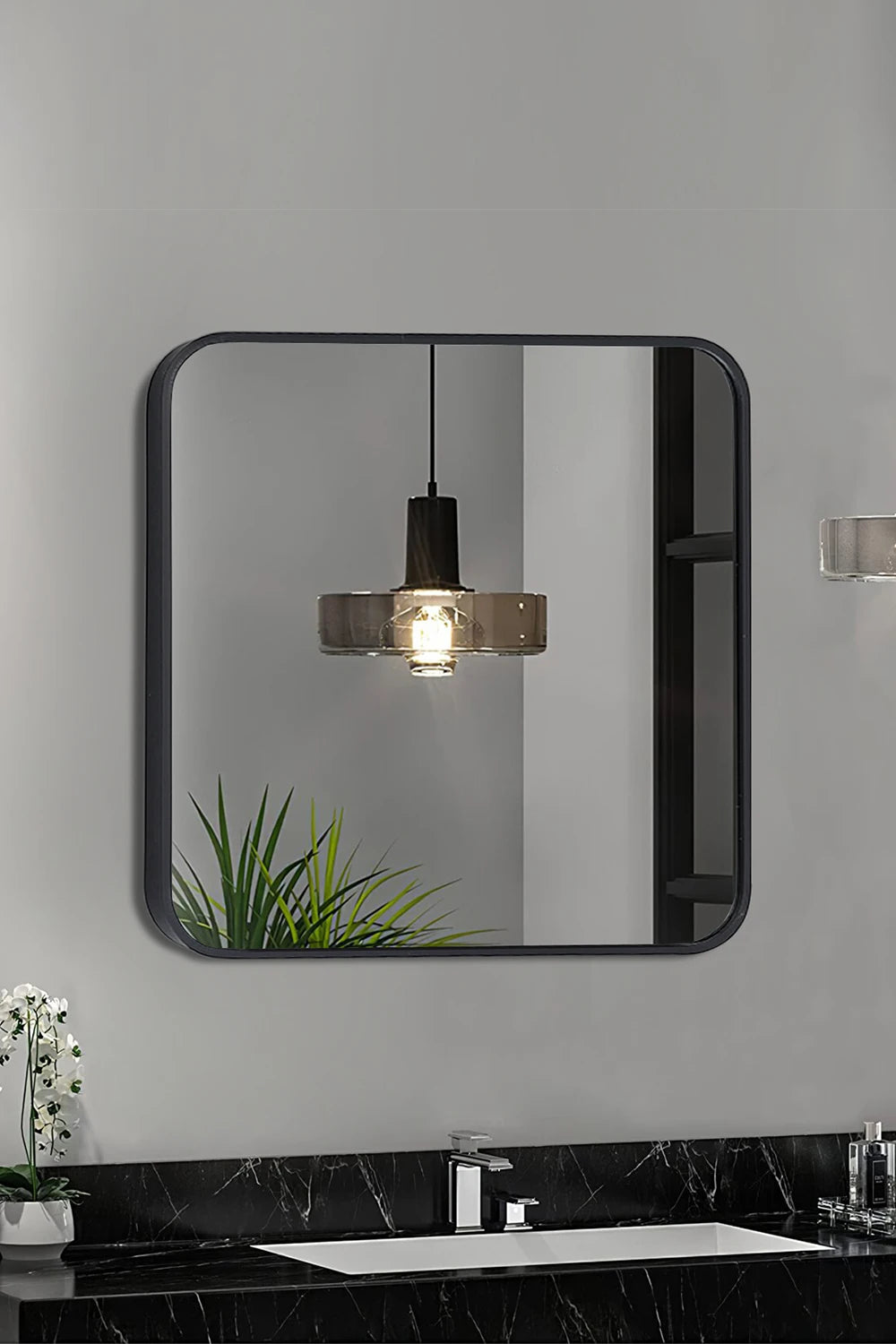 Modern Square Wall Mirror with Aluminum Alloy Frame Bathroom Decoration