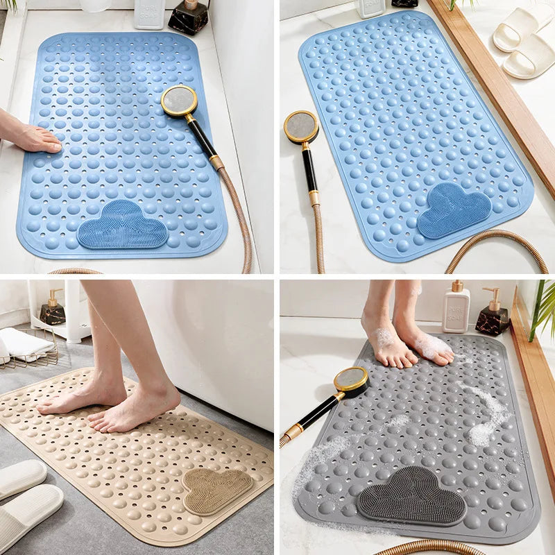 PVC Non-Slip Shower Mat with Suction Cups – Drain Holes Bathtub Rug