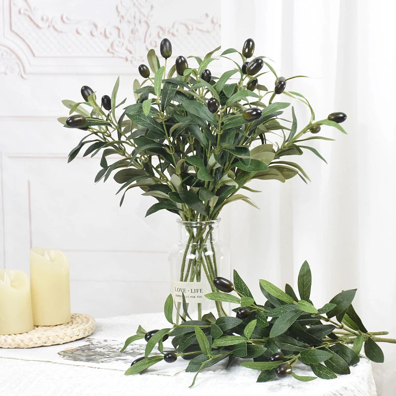 Artificial Olive Leaves Branch with Fruit Decor