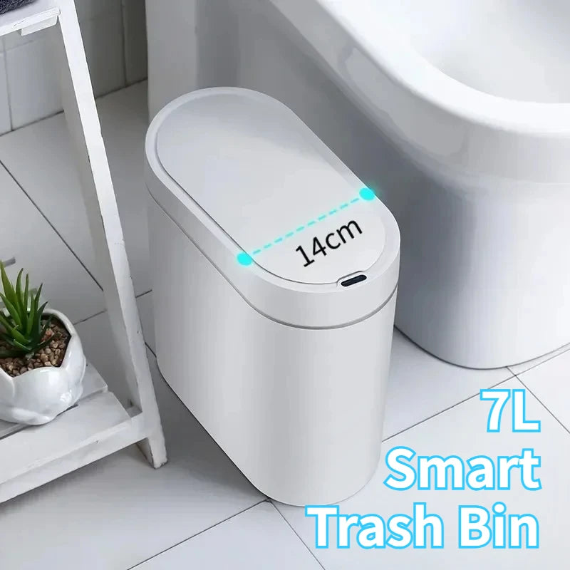 7L Touchless Automatic Bathroom Trash Can with Lid, Motion Sensor Garbage Bin