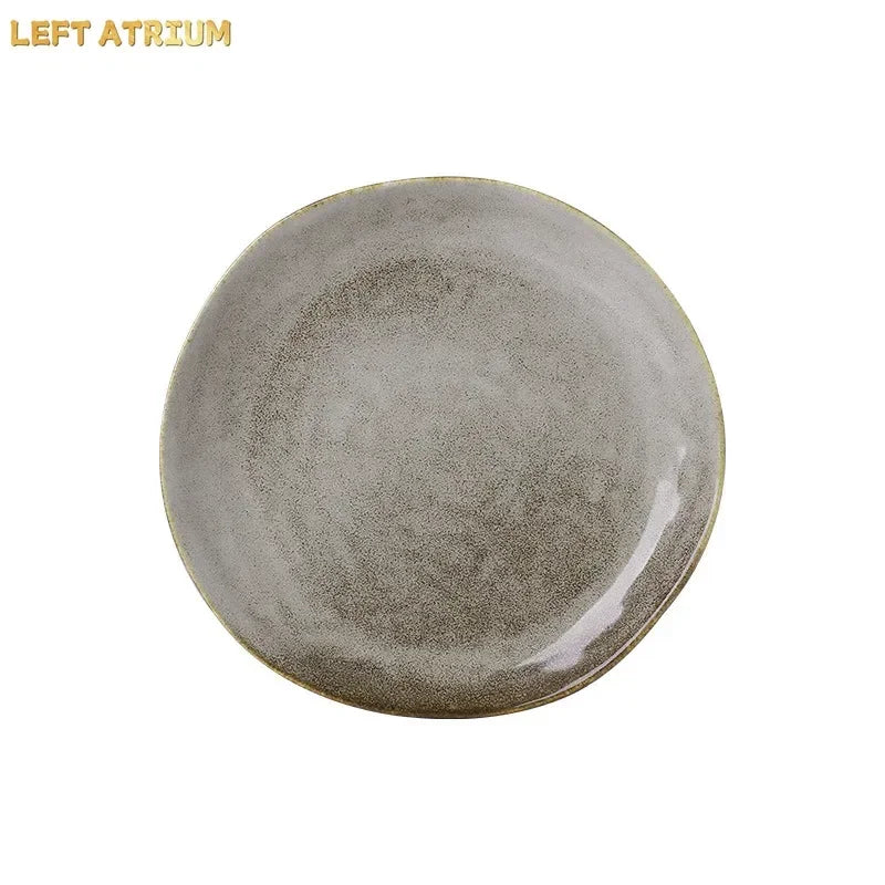 Japanese Irregular Ceramic Plate – Solid Color Dinnerware for Home Use