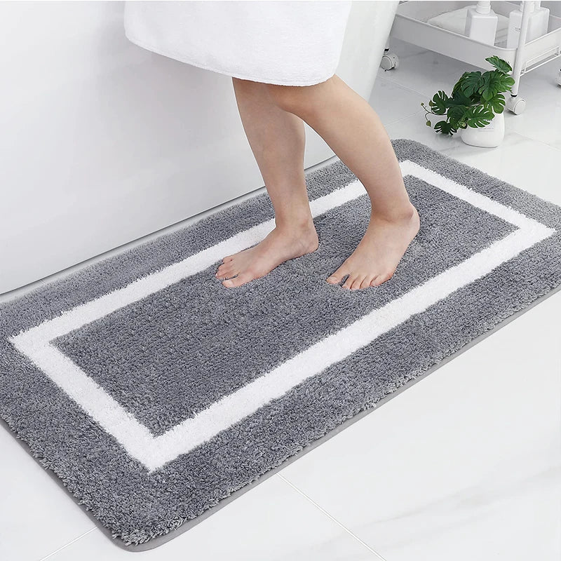 Absorbent Microfiber Bath Mat, Soft Plush Non-Slip Bathroom Rug, Thick Floor Mat for Shower, Toilet & Bedroom