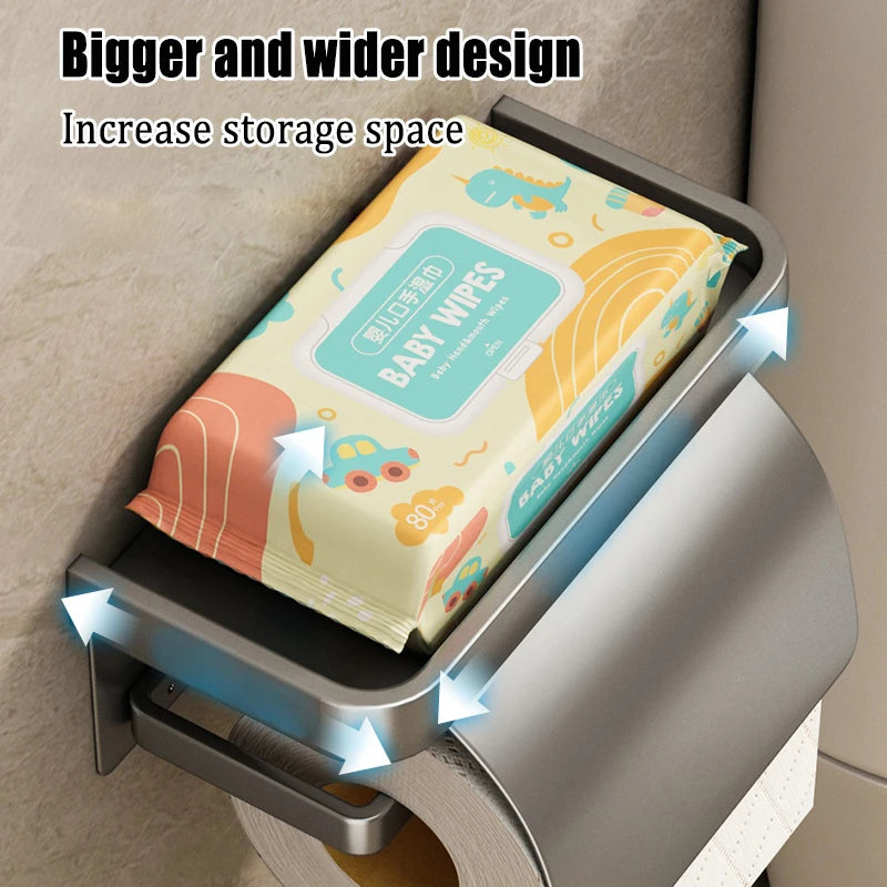 Drill-Free Wall-Mounted Aluminum Toilet Paper Holder Bathroom & Kitchen Tissue Rack