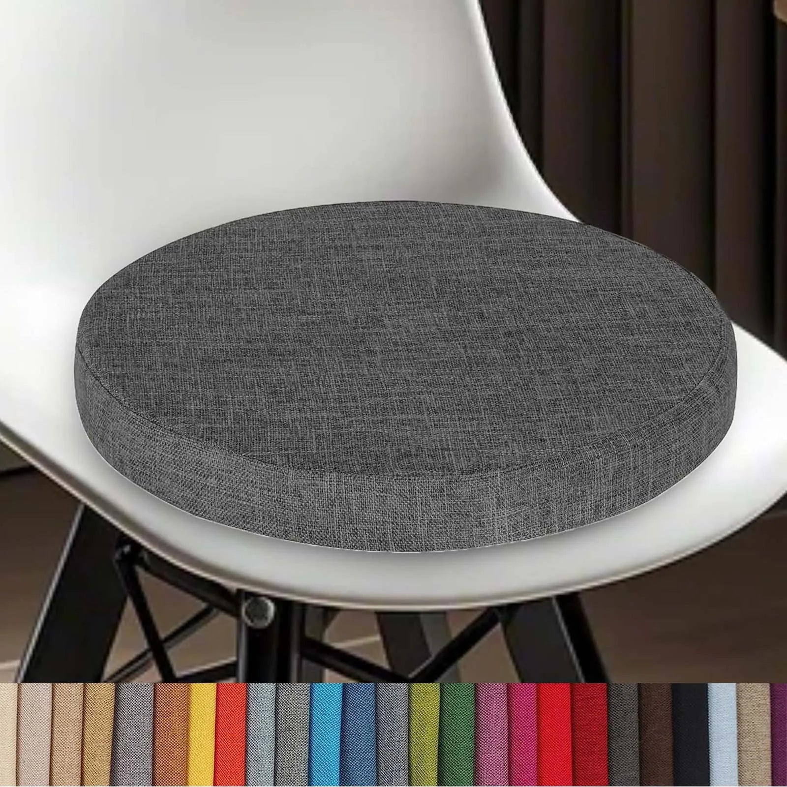 Round Linen Seat Cushion – Breathable PU Foam Pad for Dining & Bar Chairs