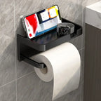 Wall-Mounted No-Drill Toilet Paper Holder with Shelf & Phone Stand, Plastic Bathroom Tissue Dispenser
