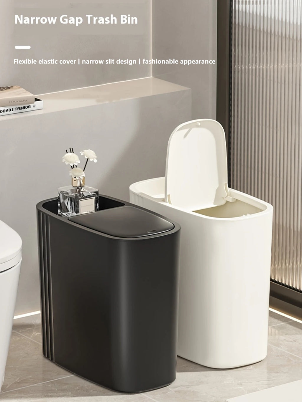 Large Capacity Bathroom Trash Can with Lid – Odor-Sealing Plastic Waste Bin for Bathroom