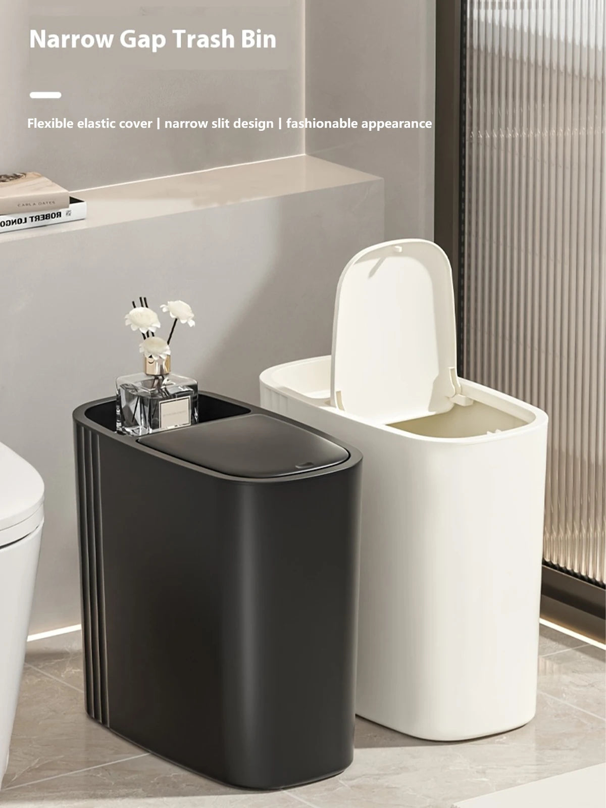Large Capacity Bathroom Trash Can with Lid – Odor-Sealing Plastic Waste Bin for Bathroom