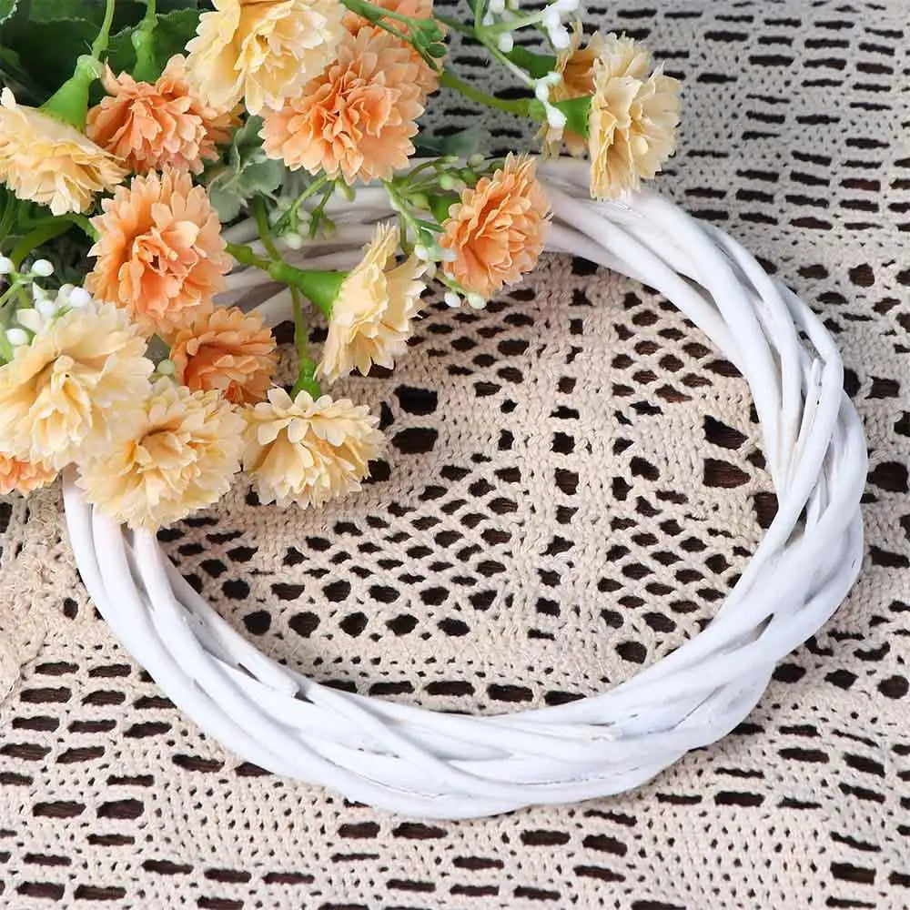White Wicker Rattan Wreath Ornament Round Christmas Hanging Decor