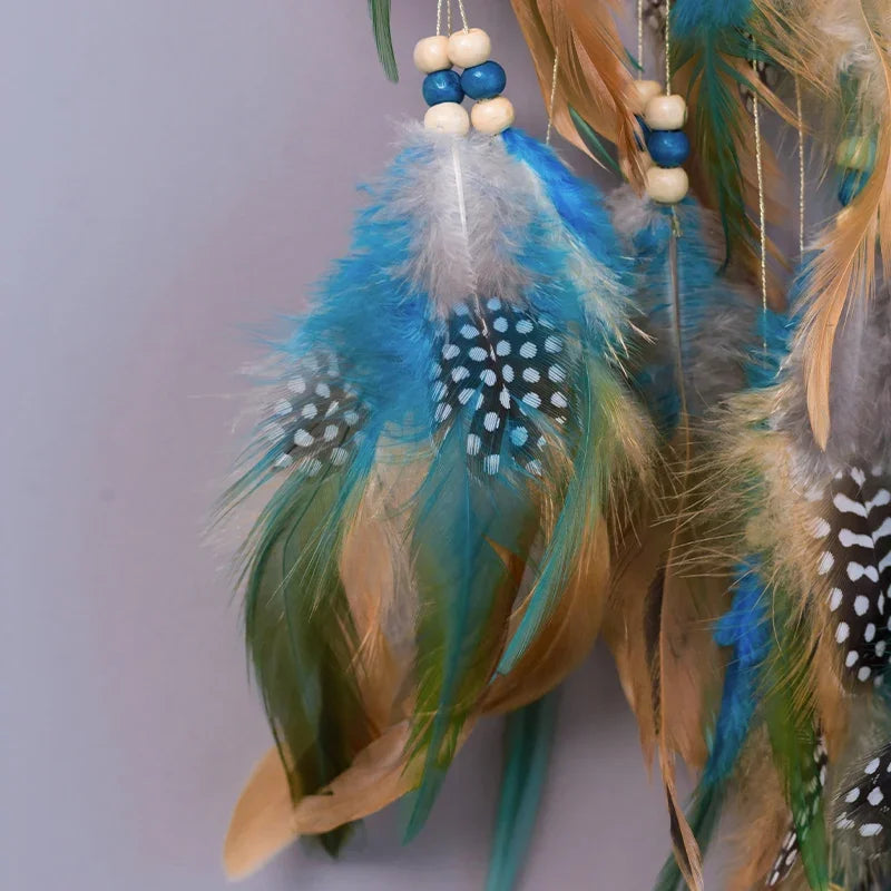 Auspicious Five Rings Dream Catcher Feather Wall Hanging Decor
