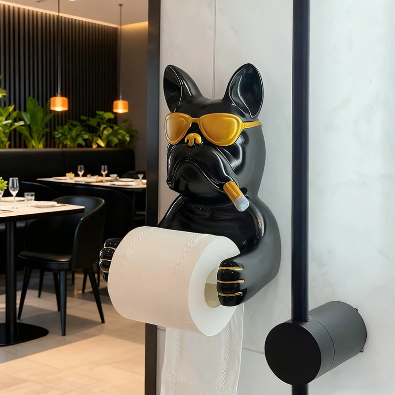 French Bulldog Toilet Paper Holder Wall-Mounted Resin Bathroom Roll Rack