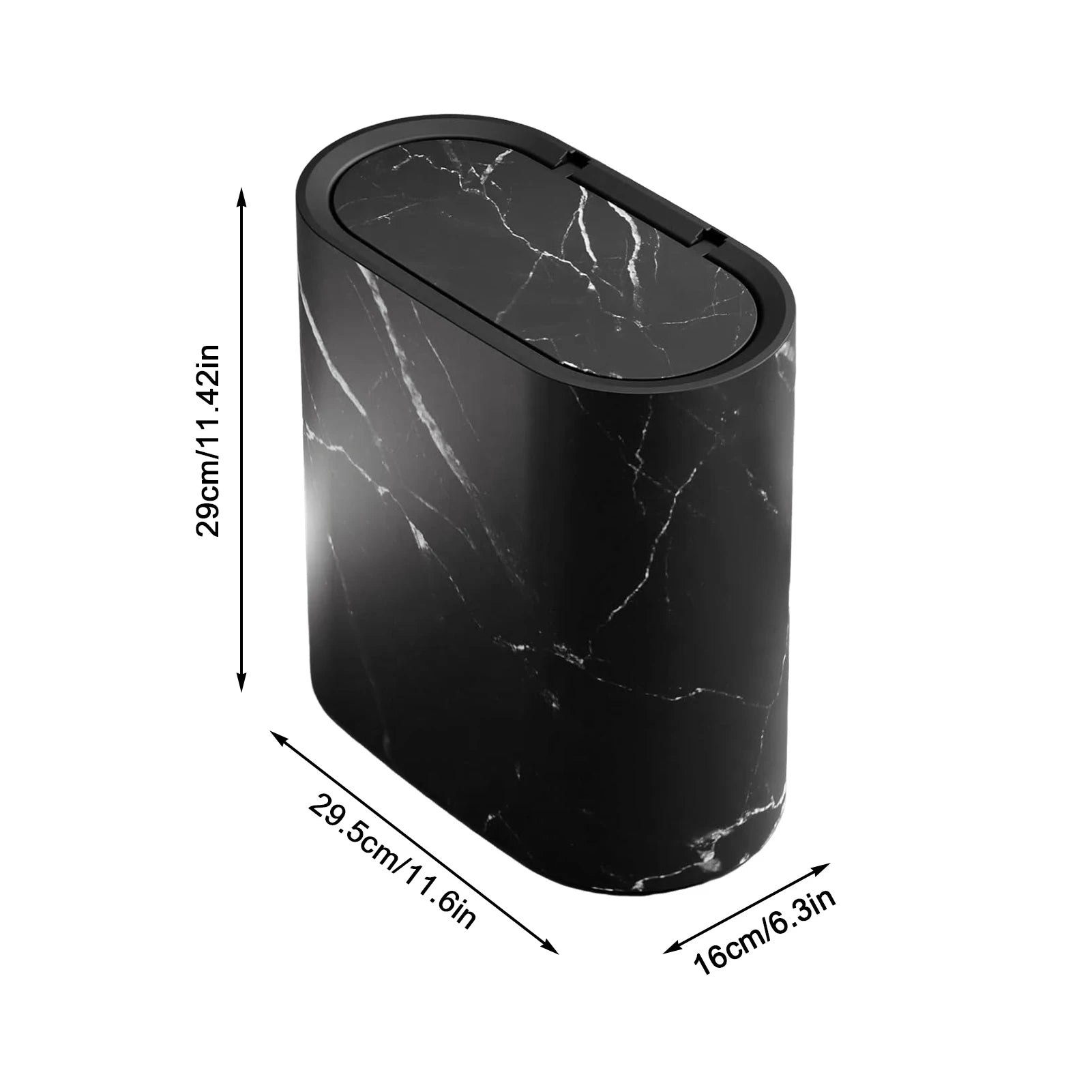 Bathroom Trashcan with Lid, Marble Wood Pattern Plastic Waste Bin for Home, Office, School