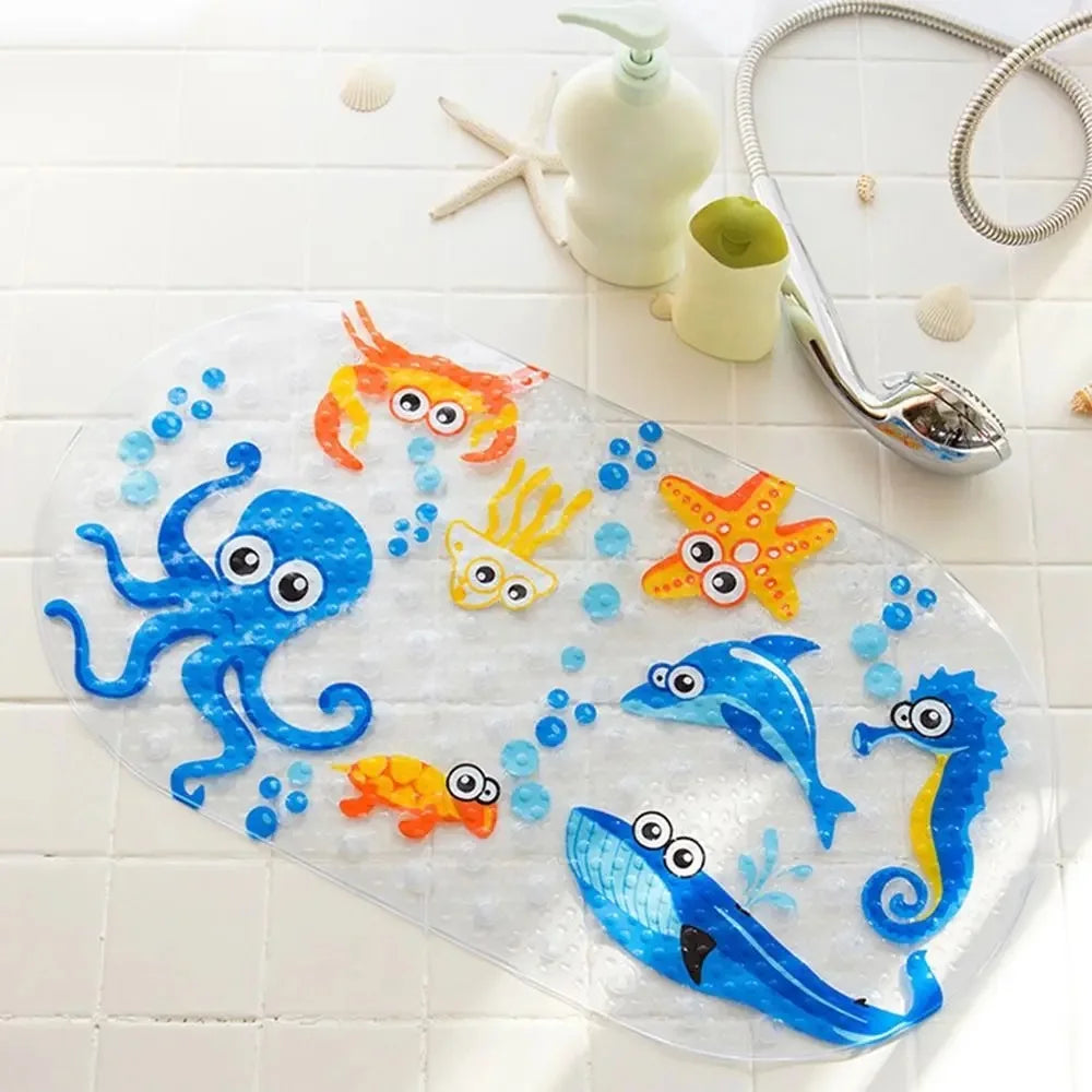 Cartoon Non-Slip PVC Bath Mat with Suction Cups 38x69cm Kid’s Shower Bathtub Rug