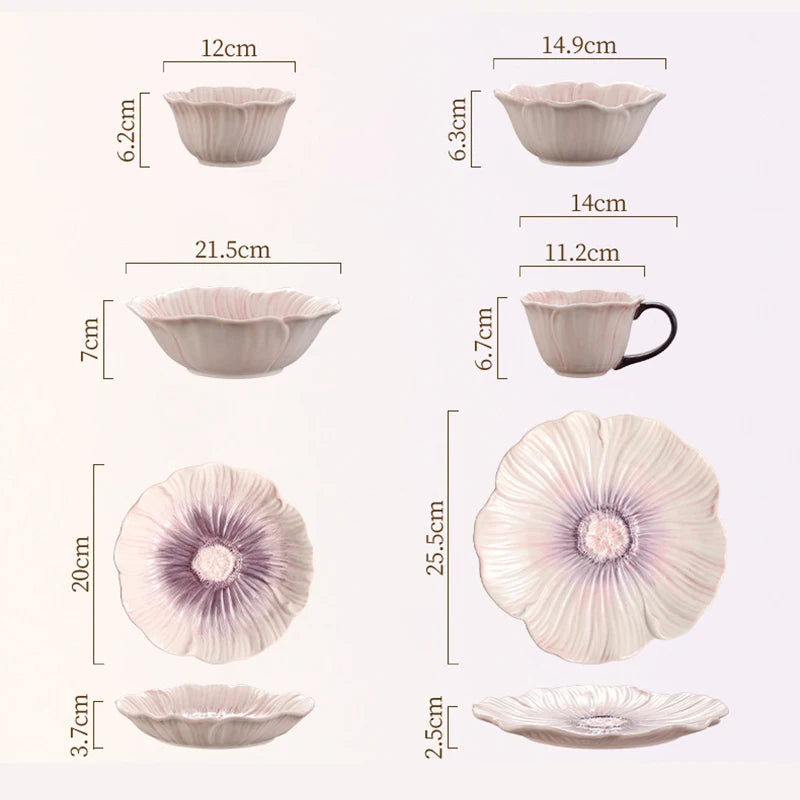 Relief Purple Floral Ceramic Plate – Flower Shaped Durable Tableware