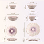 Relief Purple Floral Ceramic Plate – Flower Shaped Durable Tableware