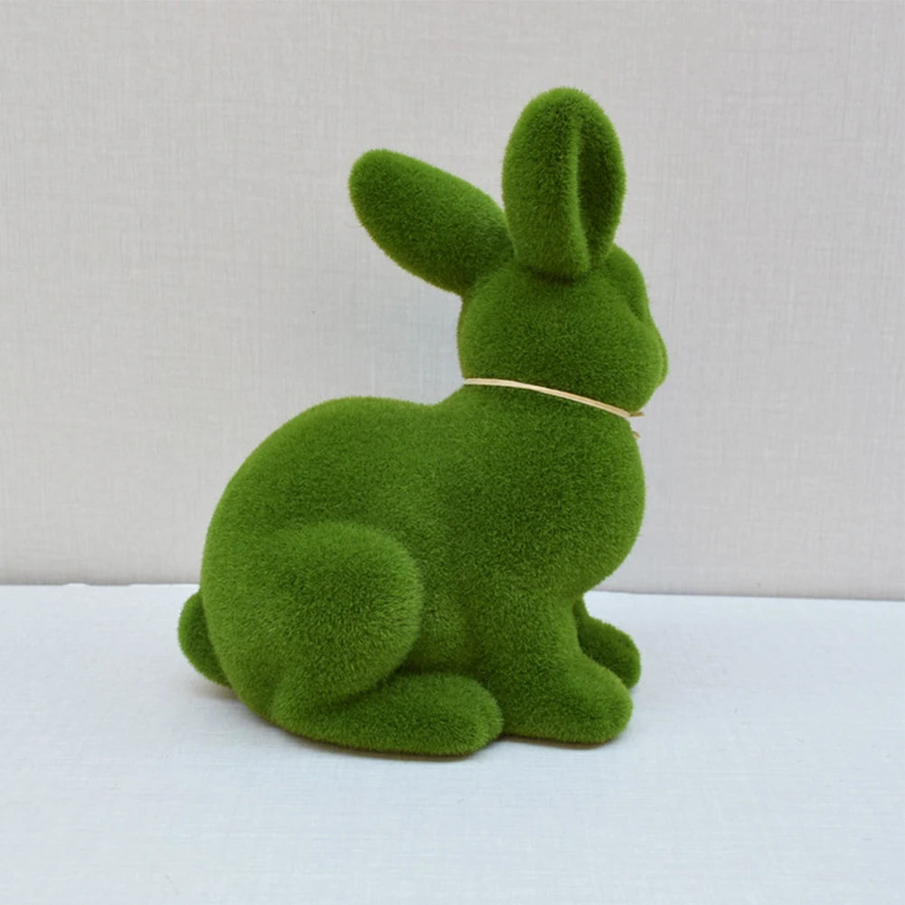 Artificial Moss Easter Bunny Figurine – Cute Foam Flocking Decoration