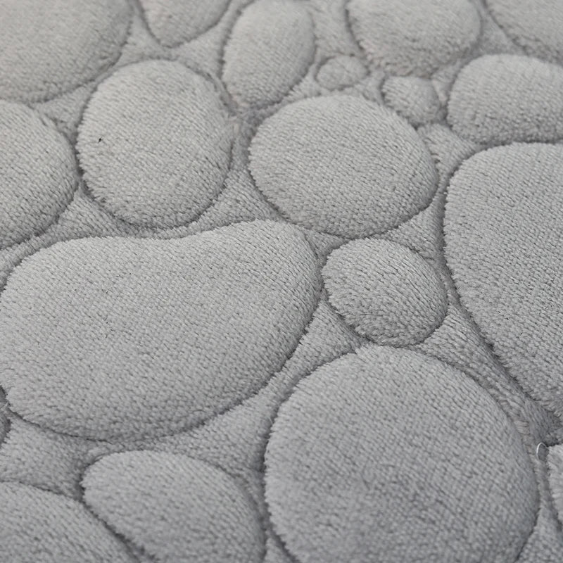 Embroidered Pebble Coral Velvet Bathroom Mat Set U-Shaped Absorbent Foot Rug Two-Piece
