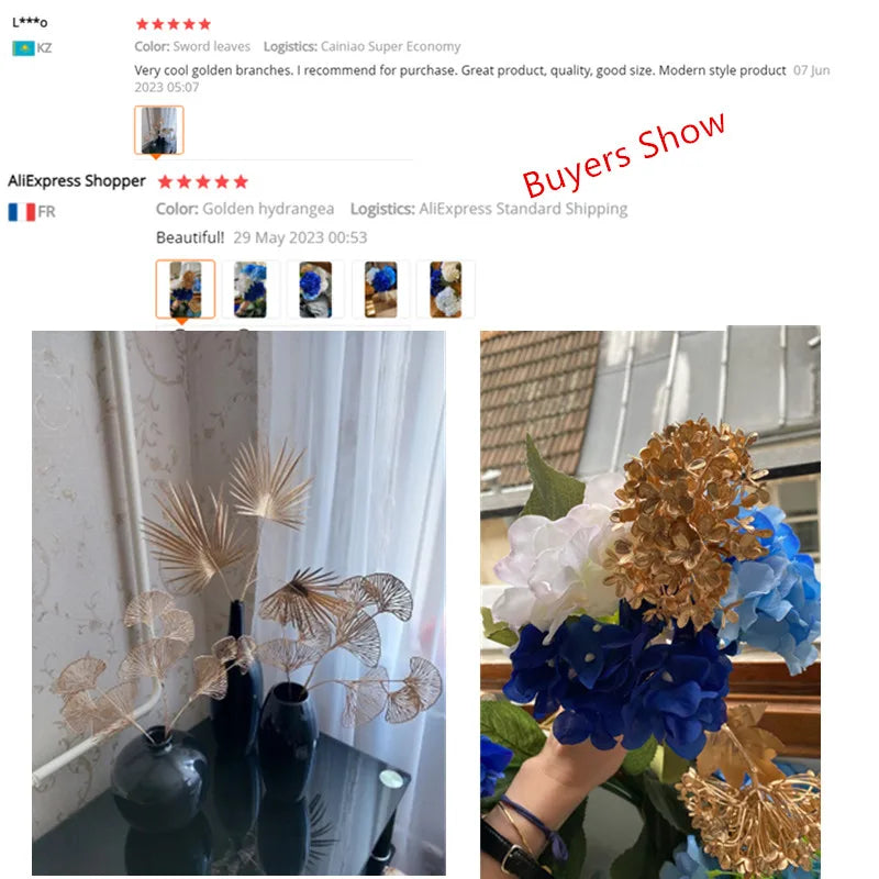 67–84cm Golden Artificial Leaf Branch Wedding & Home Decor