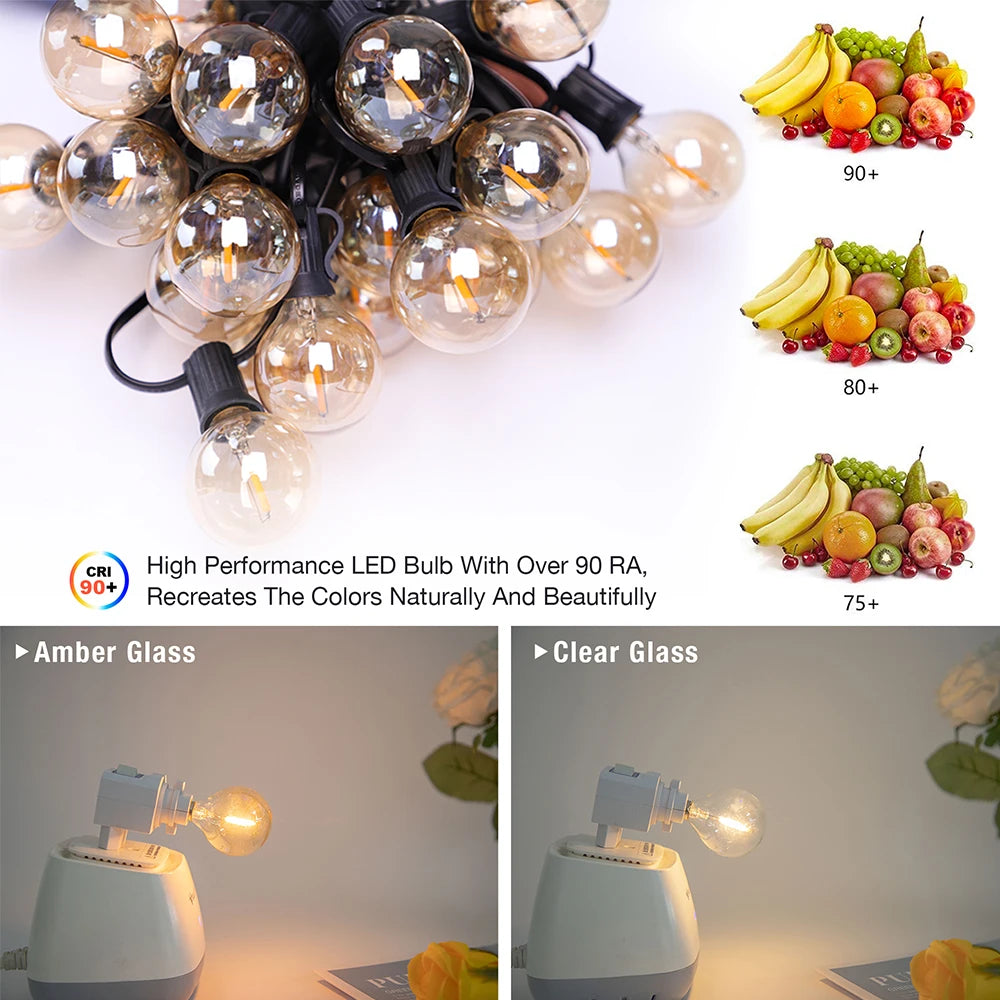 G40 Amber Glass String Lights 220V Waterproof Wedding Decor