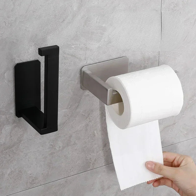 Self-Adhesive Stainless Steel Toilet Paper Holder Black Finish for Bathroom